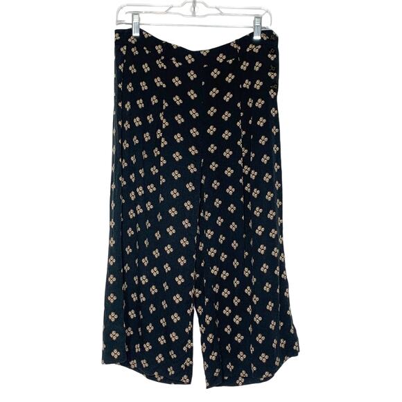 ELEVENSES Printed Crop Trouser Pants High Rise Wide Leg Lightweight Black Size 2 - Picture 2 of 8